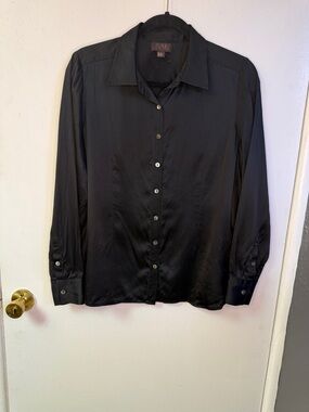 100% Silk Pure Collection Black Button-Down Blouse